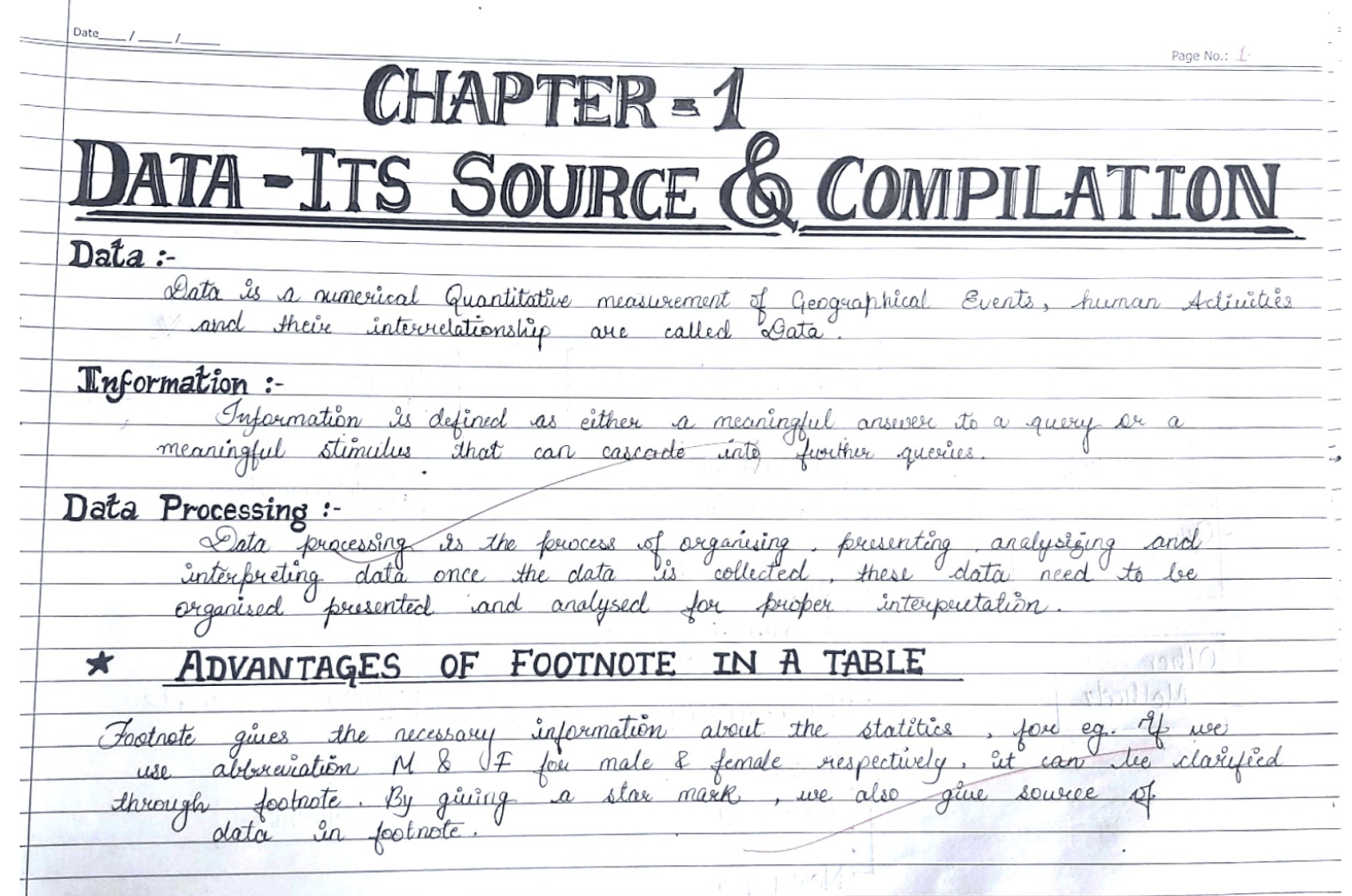 Class 12 Handwritten Geography Practical File Chapter 1 Data Its Source